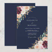 Invitation Mariage à la Petale Indigo Cramoisi (Devant / Derrière)