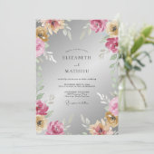 Invitation Mariage à la Petale Magenta Argent (Debout devant)