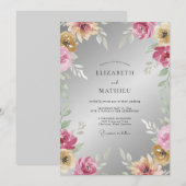 Invitation Mariage à la Petale Magenta Argent (Devant / Derrière)