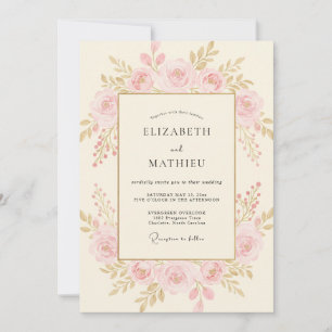 Invitation Mariage à la pétale mauve crème