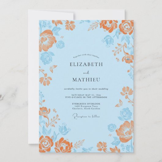 Invitation Mariage à la Petale Orange Azur (Devant)