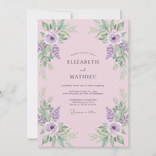 Invitation Mariage à la Petale Peinte de Prune (Devant)