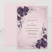 Invitation Mariage à la Petale Peinte de Prune Éthérée (Devant / Derrière)