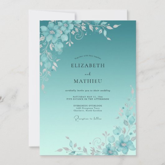 Invitation Mariage à la Petale Peinte de Teal (Devant)