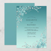 Invitation Mariage à la Petale Peinte de Teal (Devant / Derrière)