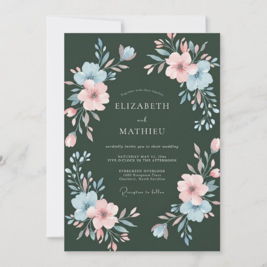 Invitation Mariage à la Petale Peinte Évergreen (Devant)
