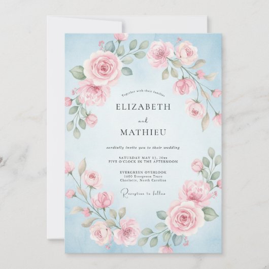 Invitation Mariage à la Petale Rose Azur (Devant)