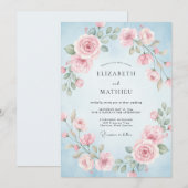 Invitation Mariage à la Petale Rose Azur (Devant / Derrière)