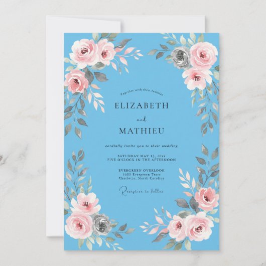 Invitation Mariage à la Petale Rose Bleuet (Devant)
