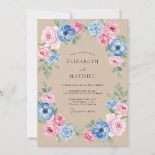 Invitation Mariage à la pétale rose carminée de bleuet