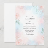 Invitation Mariage à la Petale Rose Céruléen (Devant / Derrière)