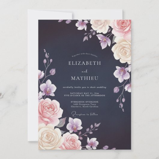 Invitation Mariage à la Petale Rose de Minuit (Devant)