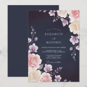 Invitation Mariage à la Petale Rose de Minuit (Devant / Derrière)