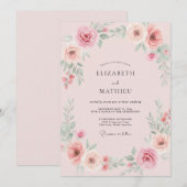Invitation Mariage à la Petale Rose Douce (Devant / Derrière)