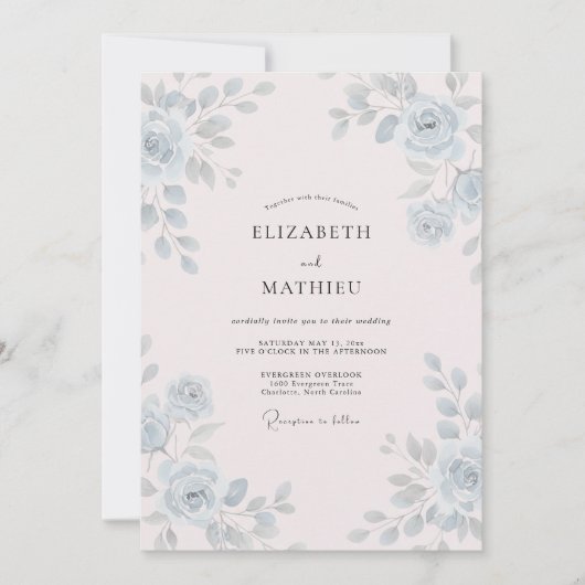 Invitation Mariage à la pétale rose pâle en acier (Devant)
