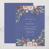 Invitation Mariage à la Pétale Rose Pervenche (Devant / Derrière)
