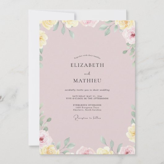 Invitation Mariage à la Pétale Rose Poussiéreuse (Devant)