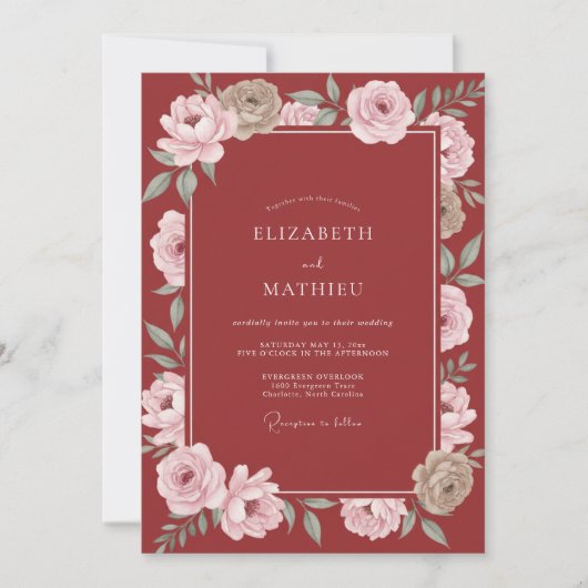 Invitation Mariage à la Petale Rose Terracotta (Devant)