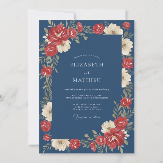 Invitation Mariage à la Petale Rouge Acier (Devant)