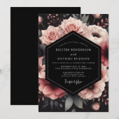 Invitation Mariage à la Pétale Rouge Noir (Devant / Derrière)