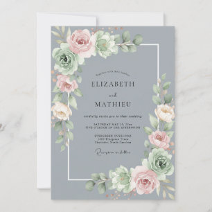 Invitation Mariage à la Pétales de Teinte Rosée Étain