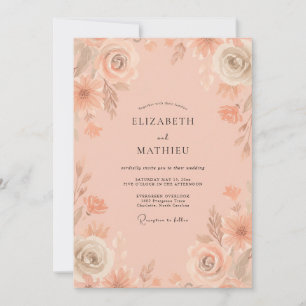 Invitation Mariage à la pivoine aquarelle pêche