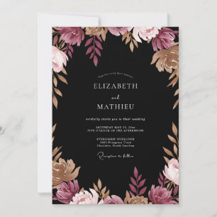 Invitation Mariage à la Pivoine Cuivre Mauve Atténué