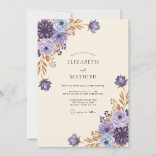 Invitation Mariage à la Pivoine Dorée Violette
