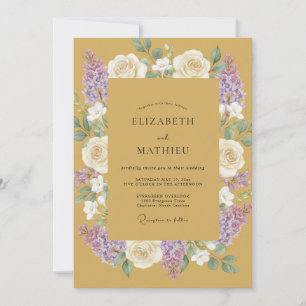 Invitation Mariage à la Pivoine Lavande Moutarde