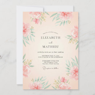Invitation Mariage à la Pivoine Menthe Abricot