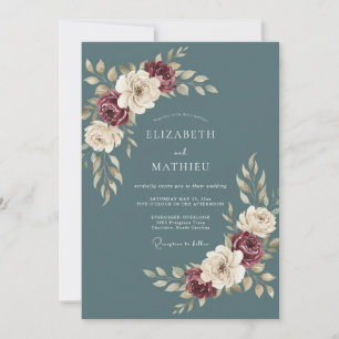 Invitation Mariage à la Pivoine Plum Slate