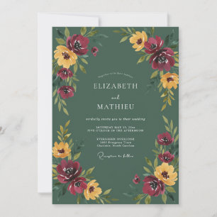 Invitation Mariage à la Pivoine Pourpre Moutarde