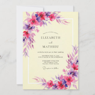Invitation Mariage à la Pivoine Violette Magenta Éthérée