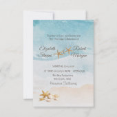 Invitation Mariage à la plage avec aquarelle coquillages sabl (Devant)