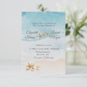 Invitation Mariage à la plage avec aquarelle coquillages sabl (Debout devant)