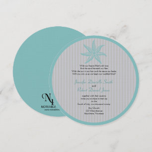Invitation Mariage à la plage d'Aqua Starfish Stripe