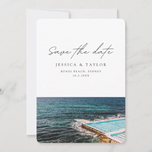 Invitation Mariage à la plage de Bondi à Sydney, save the dat (Devant)