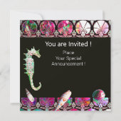 Invitation MARIAGE À LA PLAGE DES HIPPOCAMPES, Monogramme ros (Dos)