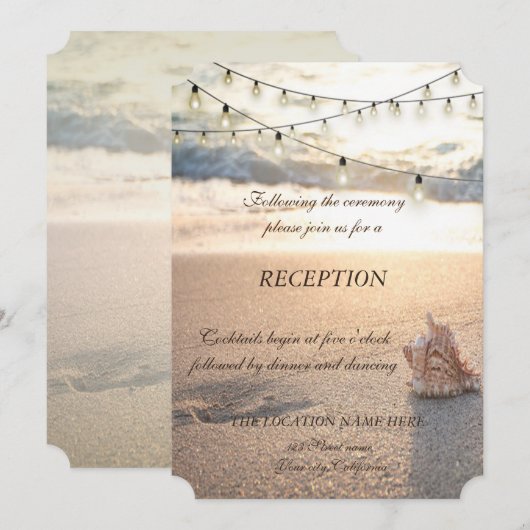 Invitation Mariage à la Plage, Lumières de Coquillages à la R (Devant / Derrière)