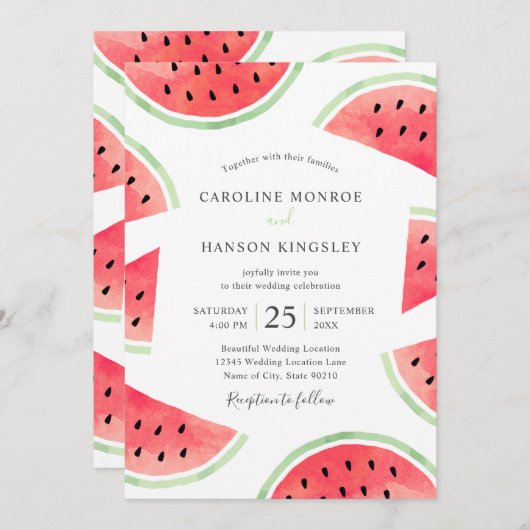 Invitation Mariage à la plage moderne et élégant de Watermelo (Devant / Derrière)