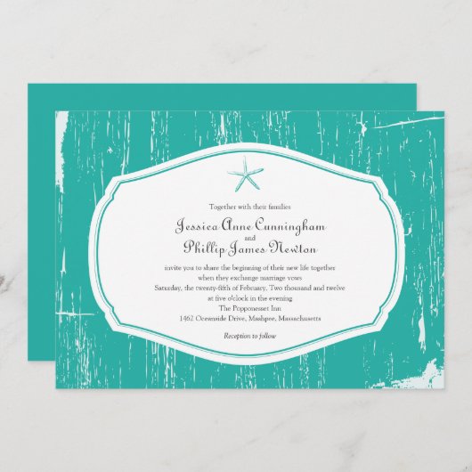 Invitation Mariage à la plage rustique de Starfish (Devant / Derrière)