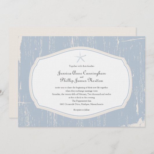Invitation Mariage à la plage rustique de Starfish (Devant / Derrière)