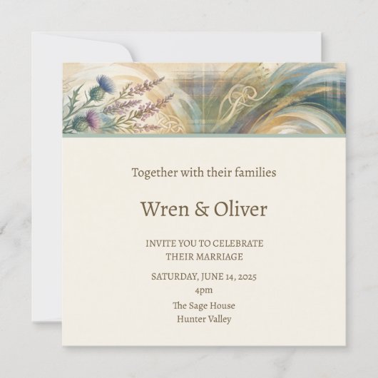 Invitation Mariage à la plume de paon (Devant)