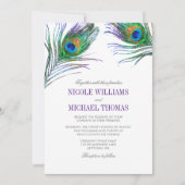 Invitation Mariage à la plume de paon aquarelle (Devant)