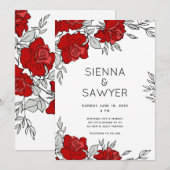 Invitation Mariage à la Posy de Roses Rouges (Devant / Derrière)