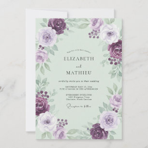 Invitation Mariage à la poussière de feuillage de menthe prun