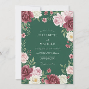 Invitation Mariage à la Prune Cramoisie Ranunculus Eucalyptus