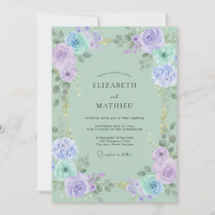 Invitation Mariage à la Renoncule Pervenche Menthe Eucalyptus
