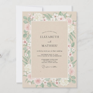 Invitation Mariage à la rose Champagne Rosé pétale