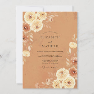 Invitation Mariage à la rose peinte en terracotta